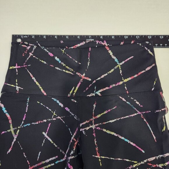 Zyia Active Crop Leggings‎ 4 Black Rainbow Foil Abstract Stripe Activewear - Picture 4 of 9